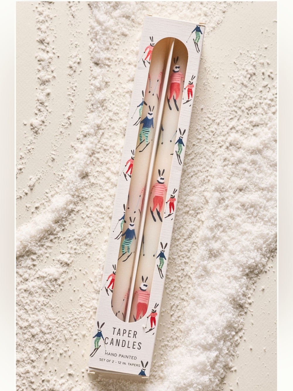 Hand Painted Taper Candles — Multicolor Bunny Design
